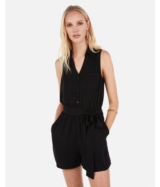 Express Womens Sleeveless Portofino Tie Front Romper