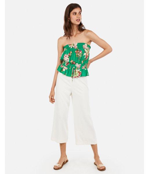 Express Womens Floral Strapless Smocked Waist Tube Top