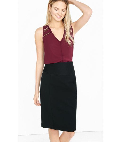 Express Women's Tanks Burgundy V-neck Open Geo Trim Tank Top
