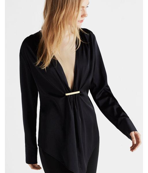 Express Womens Deep V-neck Brooch Blouse