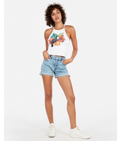 Express Womens Tropical Toucan Cropped Graphic Tank