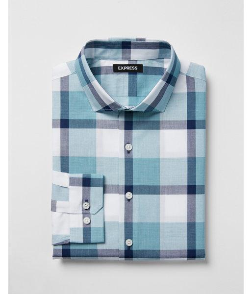 Express Mens Classic Plaid Spread Collar Dress