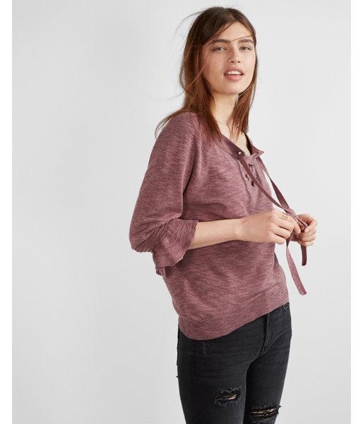 Express Peasant Sleeve Lace-up Pullover