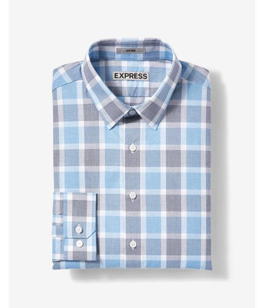 Express Fitted Plaid Long Sleeve Cotton Dress