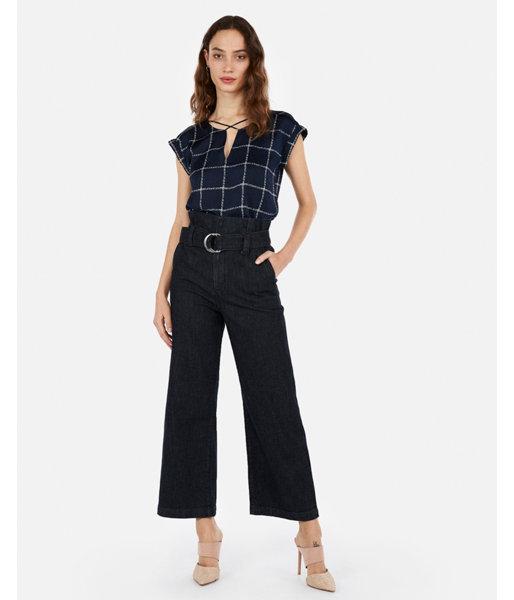 Express Womens Windowpane Cross Front Gramercy Tee