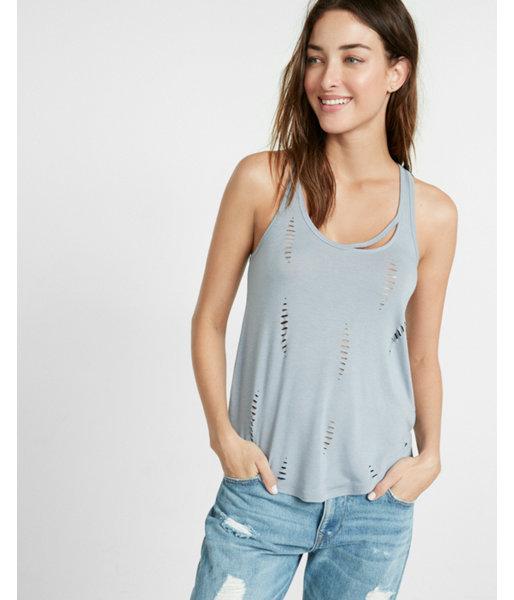 Express Womens Distressed Slash Neck Tank