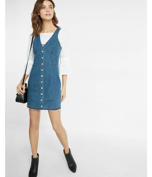 Express Womens Denim Corset Button Dress