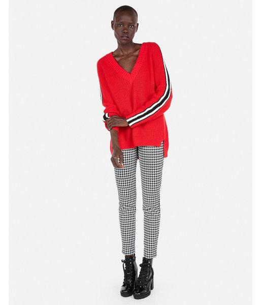 Express Womens Express Womens Stripe Oversized Shaker Knit Deep V-neck Tunic