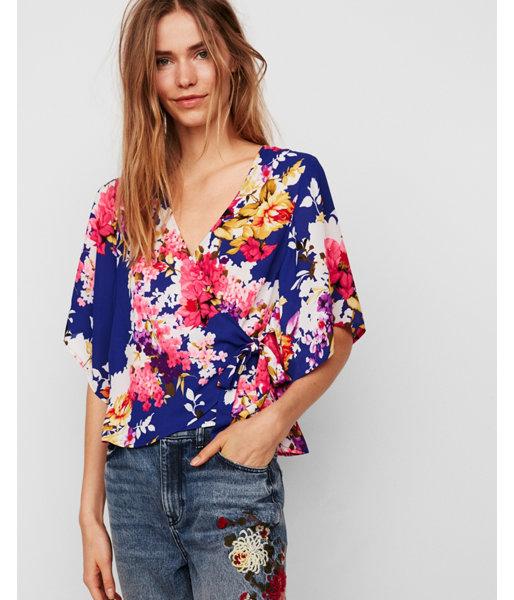 Express Womens Floral Surplice Wrap Top