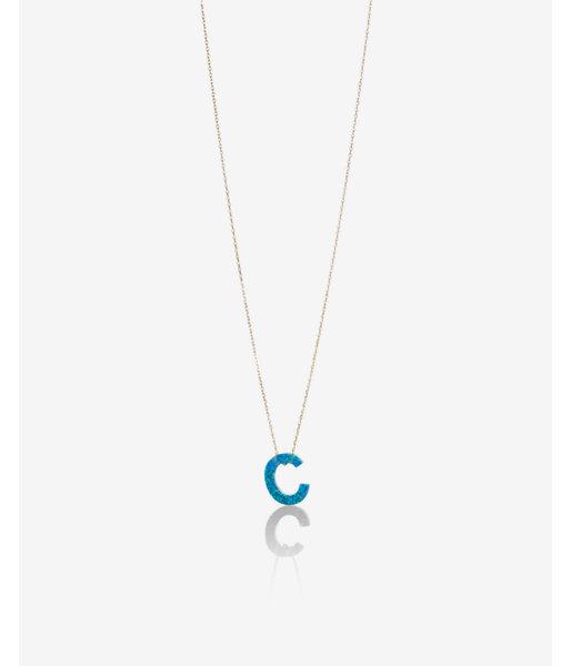 Express Womens Opal Block C Initial Necklace