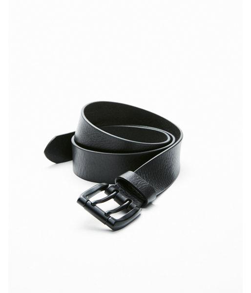 Express Mens Black Genuine Leather Double Prong Buckle Belt