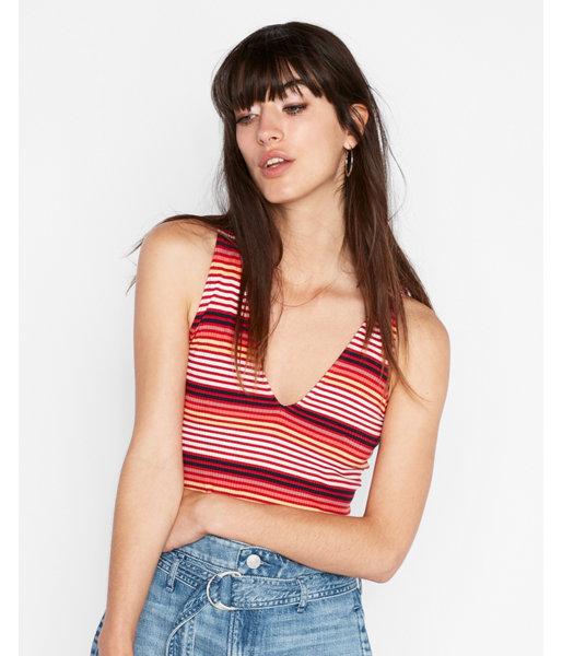 Express Womens Petite Express One Eleven Stripe Double V Fitted Tank