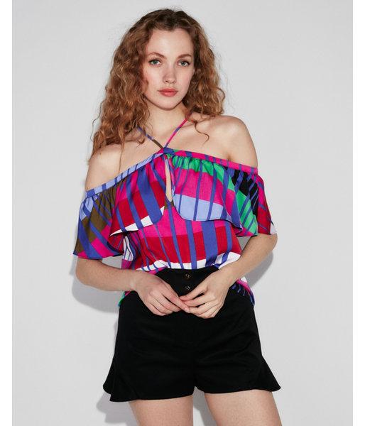 Express Womens Multicolor Stripe Cold Shoulder Halter Top