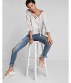 Express Marled Peasant Sleeve Lace-up Pullover