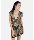 Express Womens Sequin Cap Sleeve Deep V-neck