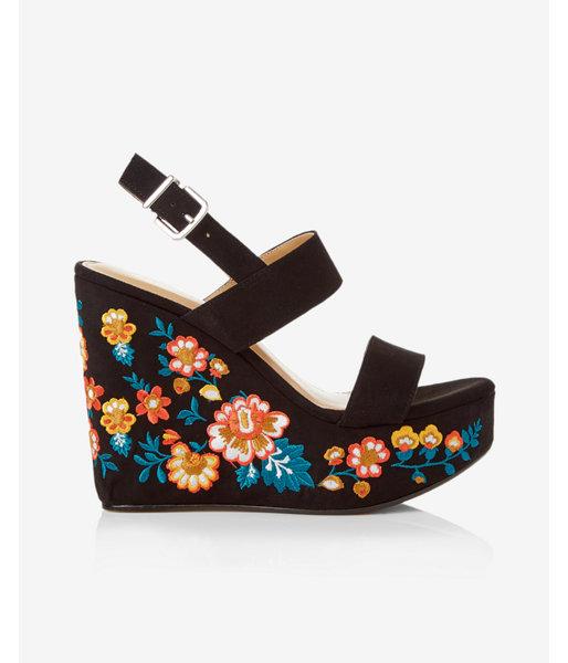 Express Womens Embroidered Wedge