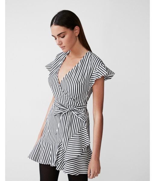 Express Womens Striped Ruffle Fit And Flare Dress