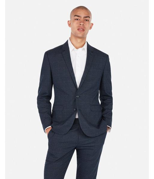 Express Mens Extra Slim Navy Winkle-resistant Stretch