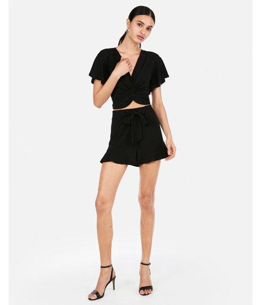 Express Womens High Waisted Ruffle Hem Tie