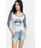Express Women's Tees Express One Eleven Star Lips Graphic Baseball Tee
