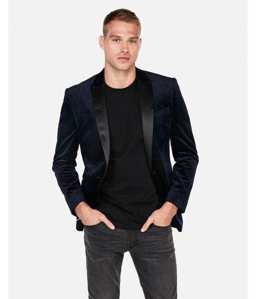 Express Mens Slim Navy Velvet Tuxedo Jacket