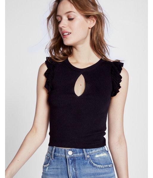 Express Womens Ruffle Sleeve Cropped