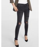 Express Mid Rise Black Destroyed Ankle Jean