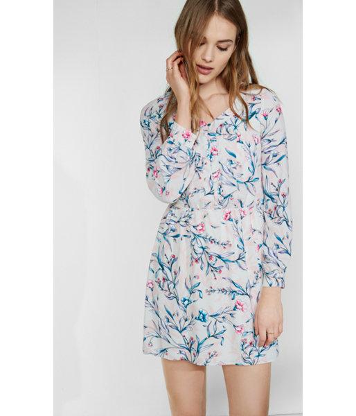 Express Women's Dresses Floral Print Button Front Elastic Waist Dress