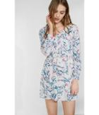 Express Women's Dresses Floral Print Button Front Elastic Waist Dress