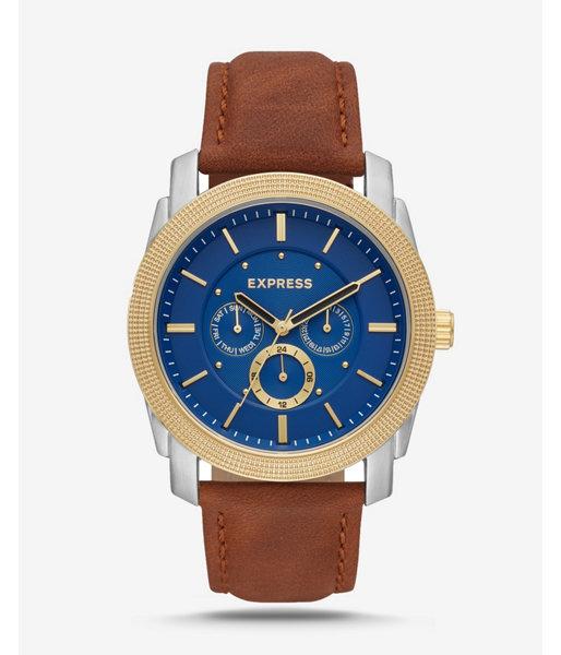 Express Mens Express Mens Rivington Blue Face Multi-function Watch - Brown