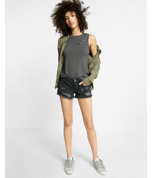 Express Lace-up Shoulder Crew Neck Tank