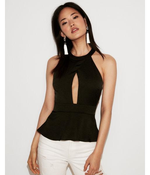 Express Womens Cut-out Halter Neck Peplum Tank