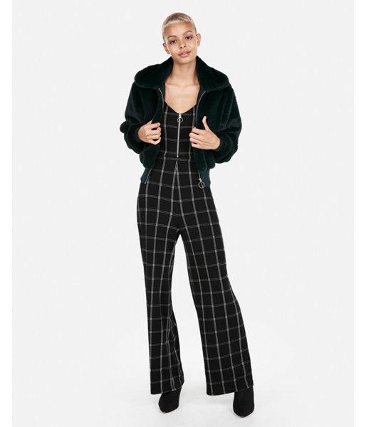 Express Womens Plaid Zip Front Jumpsuit