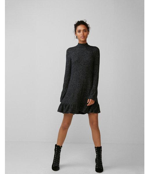 Express Womens Mock Neck Ruffle Trapeze Hem Dress