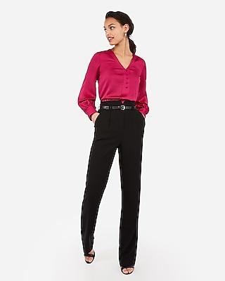 Express Womens Satin Button Front Blouson Sleeve Chelsea Popover