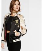 Express Womens Embroidered Satin Tiger Reversible Bomber Jacket