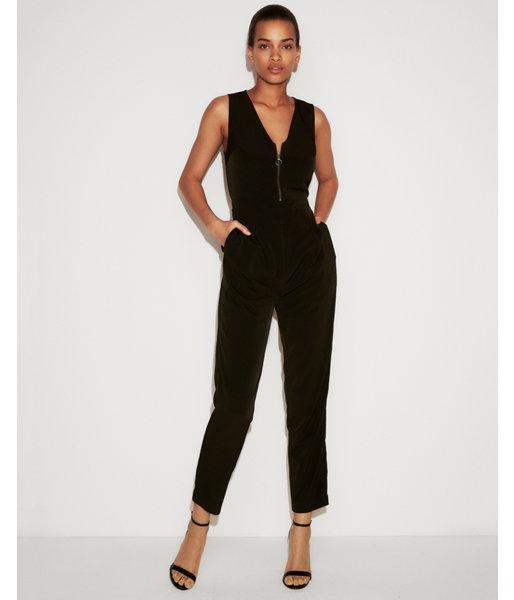 Express Womens Zip Front V-neck Jumpsuit