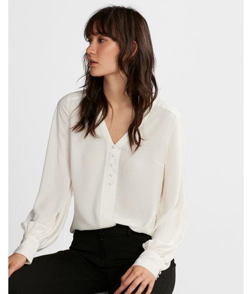 Express Womens Petite Button Front Blouson Sleeve Chelsea Popover