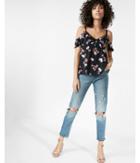 Express Floral Cold Shoulder Pintuck Button-up Cami
