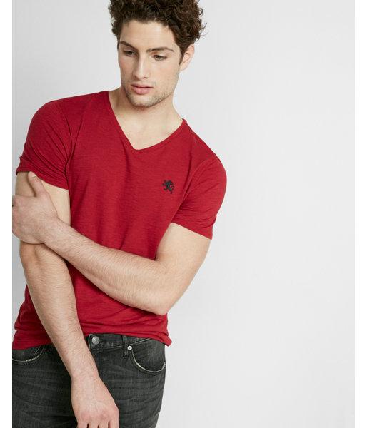 Express Small Lion Slub Cotton V-neck Tee