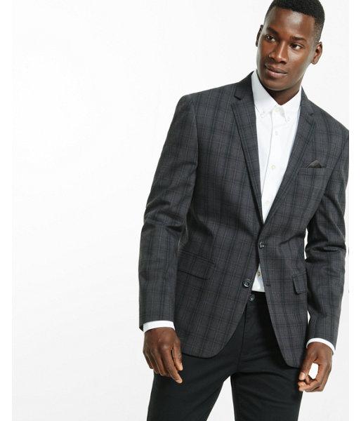 Express Mens Slim Photographer Gray Plaid Blazer
