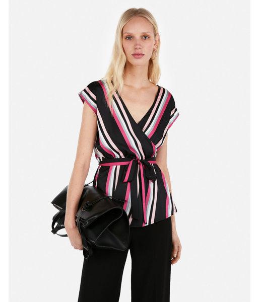 Express Womens Asymmetrical Striped Satin Surplice Wrap Top