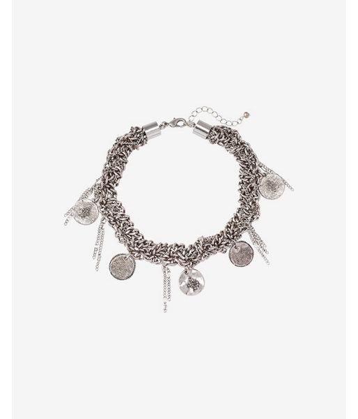 Express Womens Braided Chain And Coin Choker Necklace