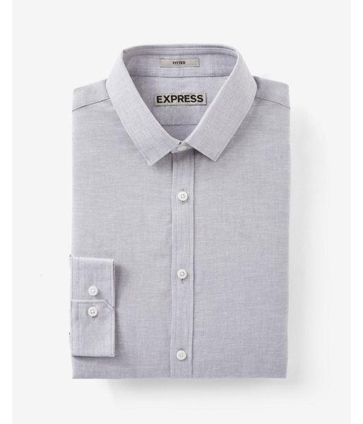 Express Mens Fitted Linen-blend Long Sleeve Dress