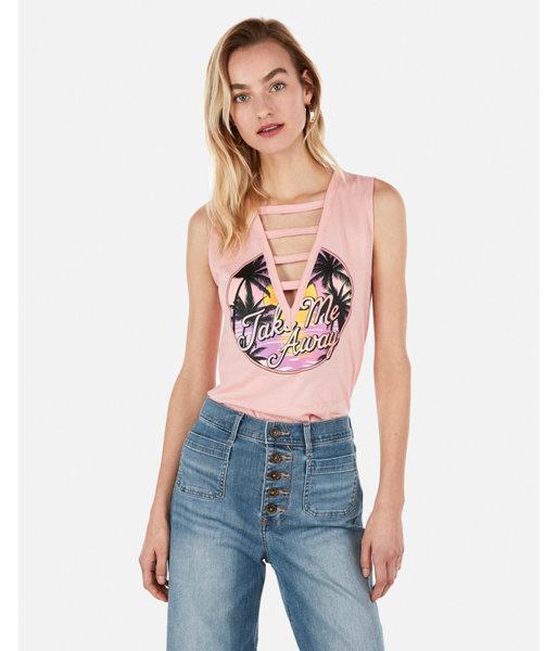 Express Womens Express Womens Express One Eleven Take Me Away Graphic Ladder Cut-out Tank