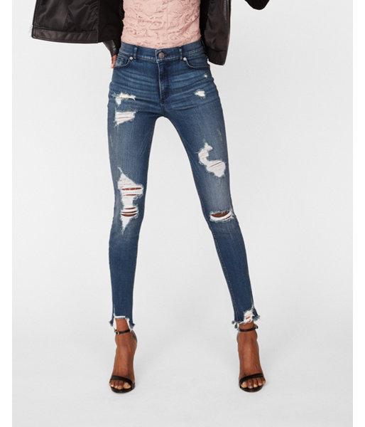 Express Womens Express Womens Petite High Waisted Denim Perfect Destroyed Stretch+ Ankle