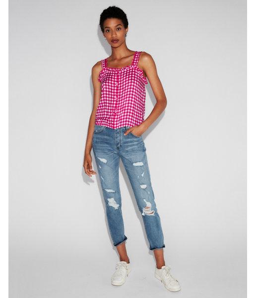 Express Womens Gingham Print Ruffled Western Tank