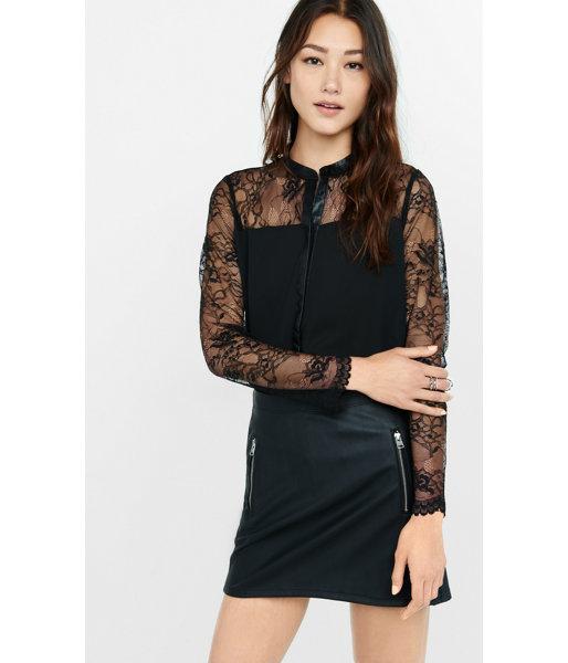 Express Women's Shirts Lace Yoke Faux (minus The) Leather Trim