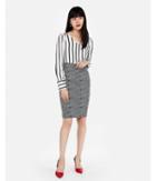 Express Womens Striped Puff Sleeve Large Button-cuff V-neck Blouse