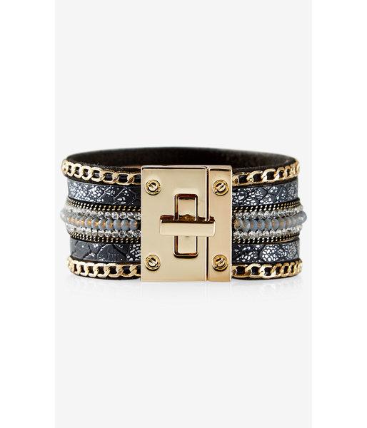 Express Women's Jewelry Mixed Texture Turnlock Cuff Bracelet